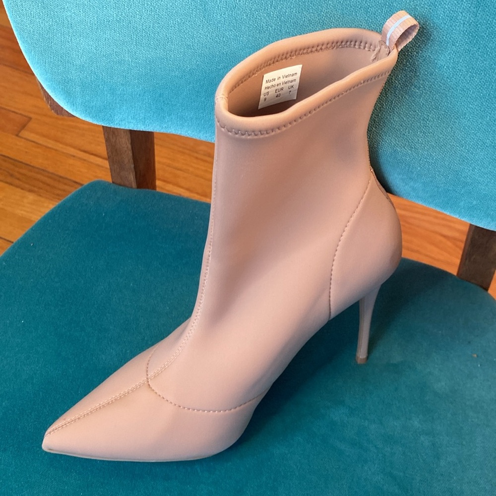 Elegant Tan Stiletto Cloth Pull-On Ankle Boots - Picture 4 of 5